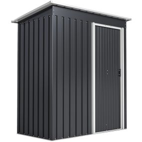 Caseta de jardín exterior metálica negra 163x89x182 cm con puerta corredera y techo inclinado