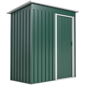 Caseta de jardín exterior metálica verde 163x89x182 cm 1,16 m² con puerta corredera y techo inclinado