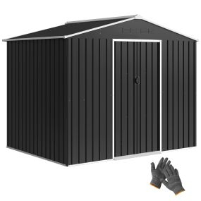 Caseta de jardín exterior metálica 3,6 m² 236x171x191 cm gris oscuro con puertas correderas y ventilación