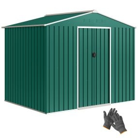 Caseta de jardín exterior metálica 3,6 m² 236x171x191 cm verde con puertas correderas y ventilación