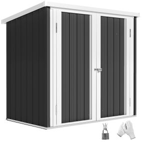 Cobertizo de jardín exterior metálico negro 147x86x134 cm con 2 puertas y cerradura