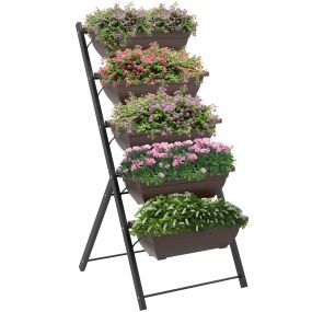 Soporte para plantas de 5 niveles con 5 macetas, esquina, 55x63x120 cm, negro