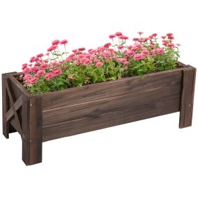 Huerto urbano jardinera de madera rectangular con patas elevadas y 2 drenajes 100x36,5x36 cm marrón