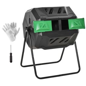 Compostador giratorio 160L de doble cámara con ventilación y patas de acero 71x65x96 cm negro y verde