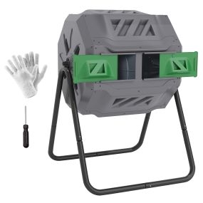 Compostador giratorio de 160 L de doble cámara con ventilación y patas de acero gris 71x65x96 cm