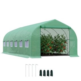 Invernadero de túnel exterior 6x3x2 m verde con 12 ventanas y puerta enrollable de metal