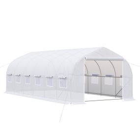 Invernadero de túnel exterior 6x3x2 m blanco con 12 ventanas y puerta enrollable de metal