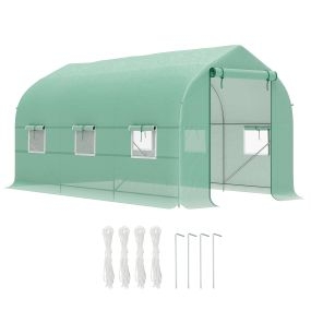 Invernadero de túnel 4x2x2 m con 6 ventanas y puerta enrollable verde