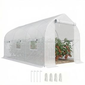 Invernadero de jardín tipo túnel 4x2x2 m con 6 ventanas y puerta enrollable blanco