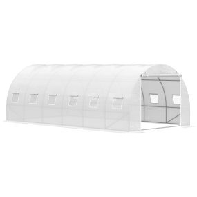 Invernadero túnel 6x3x2 m con puerta enrollable, 12 ventanas, PE 140 g/m², metal galvanizado, blanco