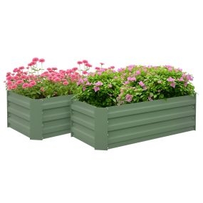 Juego de 2 jardineras exteriores grandes de acero galvanizado verde 100x50x30 cm