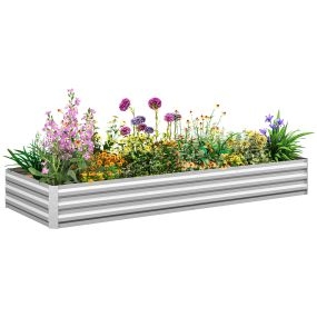 Jardinera exterior grande rectangular de acero galvanizado 241x90,5x30 cm plata
