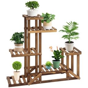 Soporte de madera carbonizada para flores y plantas con 6 estantes 95x28x96,5 cm