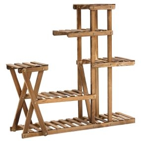 Estantería para plantas de madera carbonizada 5 niveles 98x28x95 cm para interior y exterior