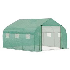 Invernadero túnel 3,5x3x2 m de polietileno PE 140 g/m² metal galvanizado verde con puerta y 6 ventanas