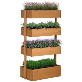 Jardinera exterior elevada de madera de 4 niveles con drenaje y tela no tejida, 80x45x142 cm, naranja