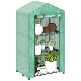 Invernadero de jardín de 3 niveles con 3 estantes, puerta enrollable, 69x49x125 cm, verde