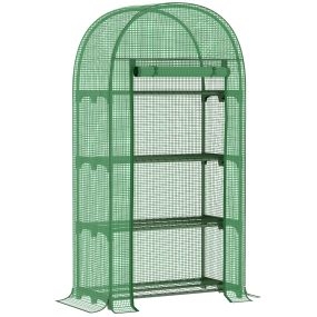 Invernadero de jardín 4 estantes metálicos puerta enrollable cubierta PE 80x49x160 cm verde
