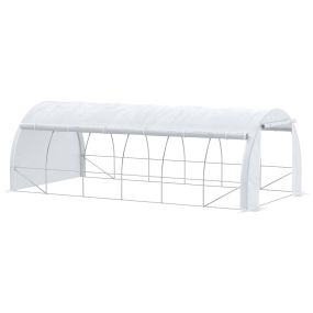 Invernadero de exterior 6x3x2 m tipo túnel con puerta y 12 ventanas de malla enrollables blanco