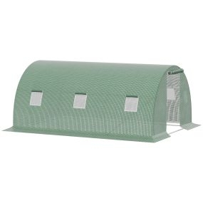 Invernadero de túnel 4,5x3x2 m con puerta enrollable, 6 ventanas, PE 140g/m², acero galvanizado, verde