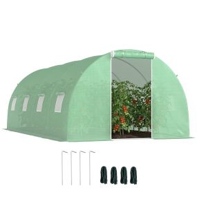 Invernadero de Exterior 6x3x2 m, Invernadero de Túnel con Puerta Enrollable, 8 Ventanas de Malla, Cubierta PE 140g/m² y Marco de Acero Galvanizado, Anti-UV, Impermeable, para Cultivos, Verde