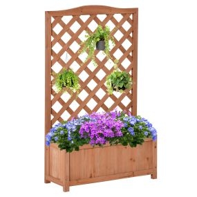 Jardinera con enrejado de madera maciza 70x28x117 cm marrón
