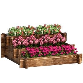 Jardinera de madera de 3 niveles con tela no tejida 93x93x35 cm carbonizado