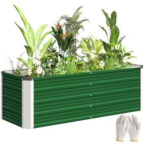 Arriate de jardín de acero verde 125x47x40 cm con guantes para huerto urbano y terraza