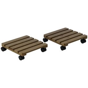 Pack de 2 plataformas con ruedas de madera para plantas, giratorias bloqueables, 50 kg, marrón oscuro