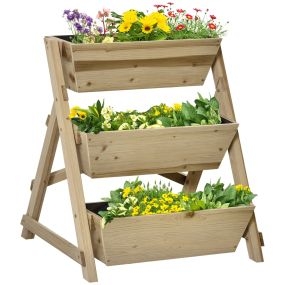 Jardinera vertical de madera de 3 niveles con tela no tejida y drenaje 71x61x77 cm natural