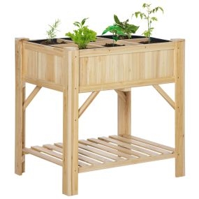 Huerto urbano de madera con 6 compartimentos y estante inferior 78,5x58x81 cm color natural
