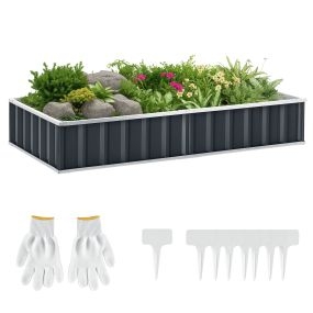 Huerto urbano rectangular de acero gris 174x90x30 cm con guantes para exterior