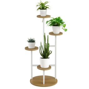 Soporte para Plantas de 4 Niveles Estantería para Macetas Soporte para Macetas con Marco de Acero para Interior Salón Dormitorio Terraza Jardín Balcón 40x40x95,5 cm Natural