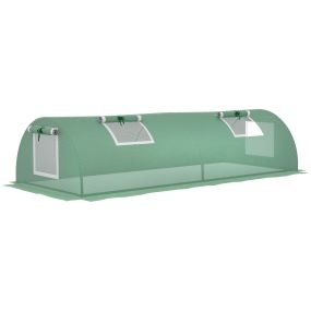 Invernadero de exterior 200x80x45 cm con 4 ventanas, marco de acero y cubierta PE anti-UV verde