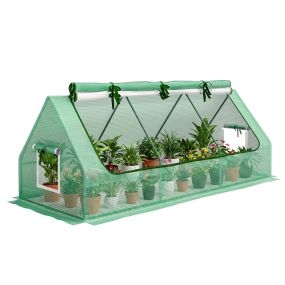 Mini invernadero de terraza con 3 ventanas de malla y marco de acero 240x90x90 cm verde