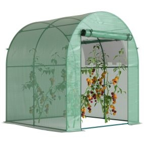 Invernadero de jardín 180x180x200 cm tipo túnel pequeño verde con puerta enrollable y ventana de malla