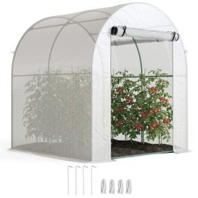 Invernadero de jardín 180x180x200 cm tipo túnel pequeño blanco con puerta enrollable y ventana de malla
