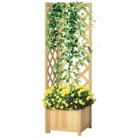 Jardinera de madera con enrejado para esquina 40x40x145 cm natural