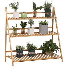 Estantería para plantas de bambú de 3 niveles plegable 100x39x97 cm natural