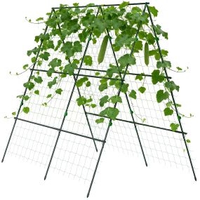 Enrejado de Jardín Triángulo Soporte para Plantas Trepadoras con Marco de Acero para Frutas Verduras Flores Decoración Exterior Patio Terraza 180x100x180 cm Verde