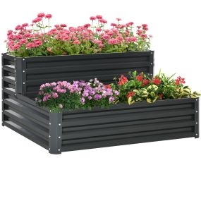 Huerto urbano de 2 niveles de acero galvanizado gris oscuro 120x101x58 cm para terraza y jardín