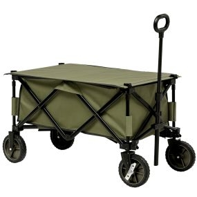 Carro plegable de jardín con ruedas, mango telescópico, 5 bolsas, acero, 100 kg, 108x55x93 cm, verde