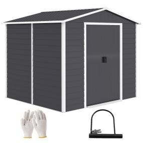 Caseta de jardín exterior metálica 4,4 m² 240x206x198 cm gris con puerta corredera y 4 ventanas