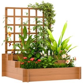 Jardinera exterior grande de madera con enrejado de 3 niveles, 95x95x110 cm, marrón