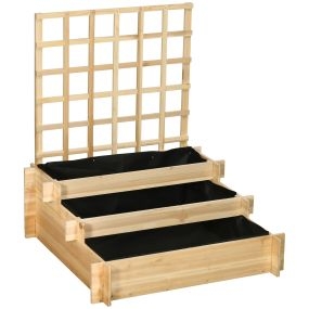 Jardinera exterior de madera con enrejado de 3 niveles 95x95x110 cm natural