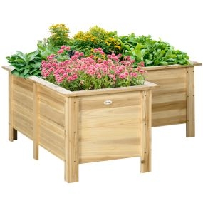 Jardinera elevada de madera en L con tela no tejida 120x120x50 cm natural