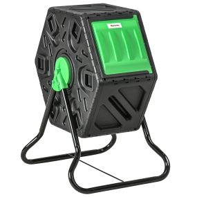 Compostador giratorio 65L de doble cámara con ventilación y patas de acero 60x49x77 cm negro