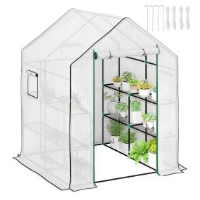 Invernadero de exterior pequeño de 3 niveles con 6 estantes y puerta enrollable 140x143x190 cm blanco
