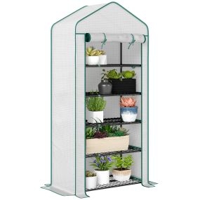 Invernadero de jardín 5 niveles 90x49x193 cm blanco con puerta enrollable anti-UV y estantes