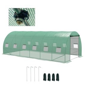 Invernadero de exterior 6x3x2 m con riego, puerta enrollable, 12 ventanas, PE y acero galvanizado verde